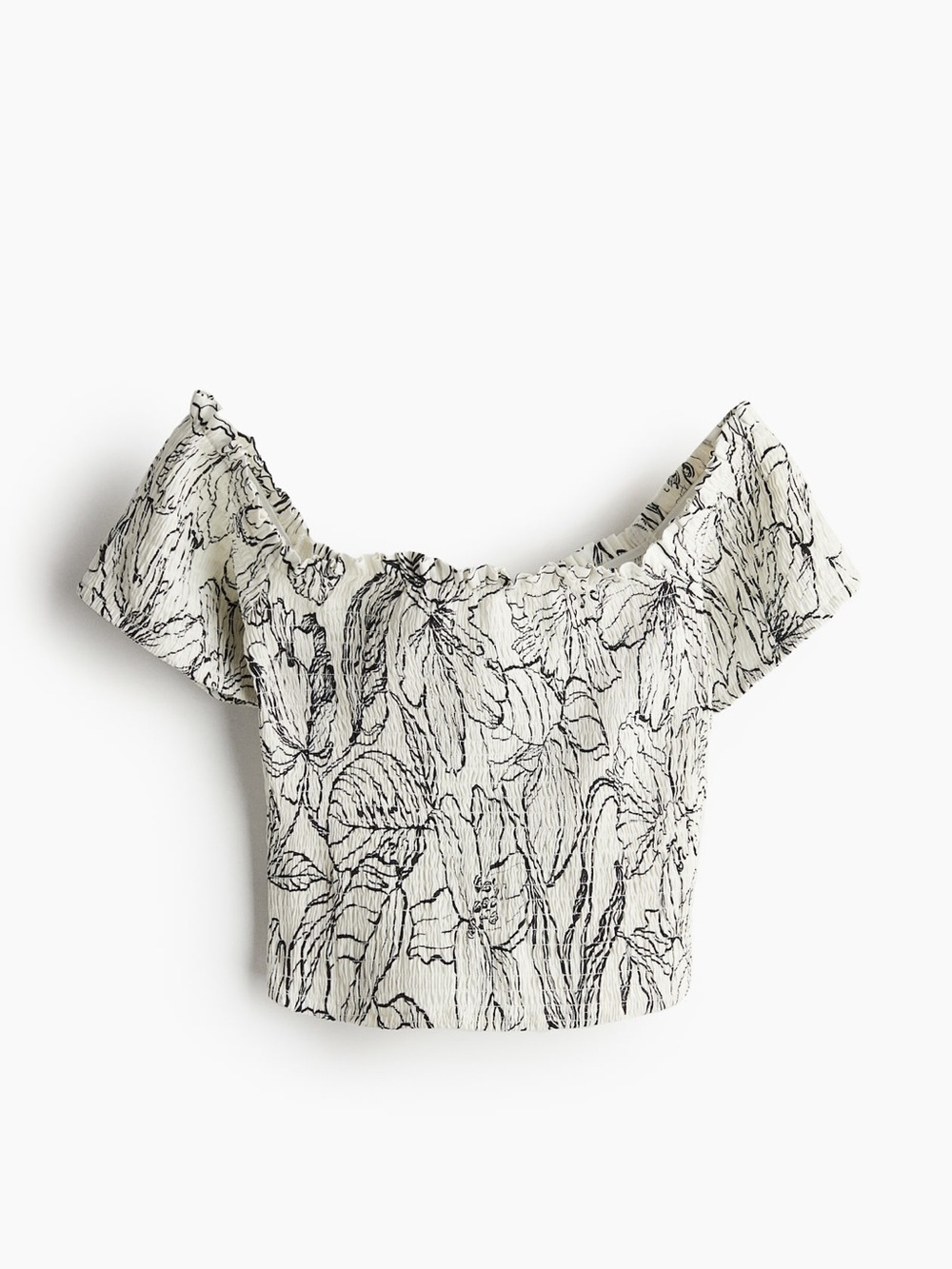 H&M LINEN-BLEND SMOCKED TOP